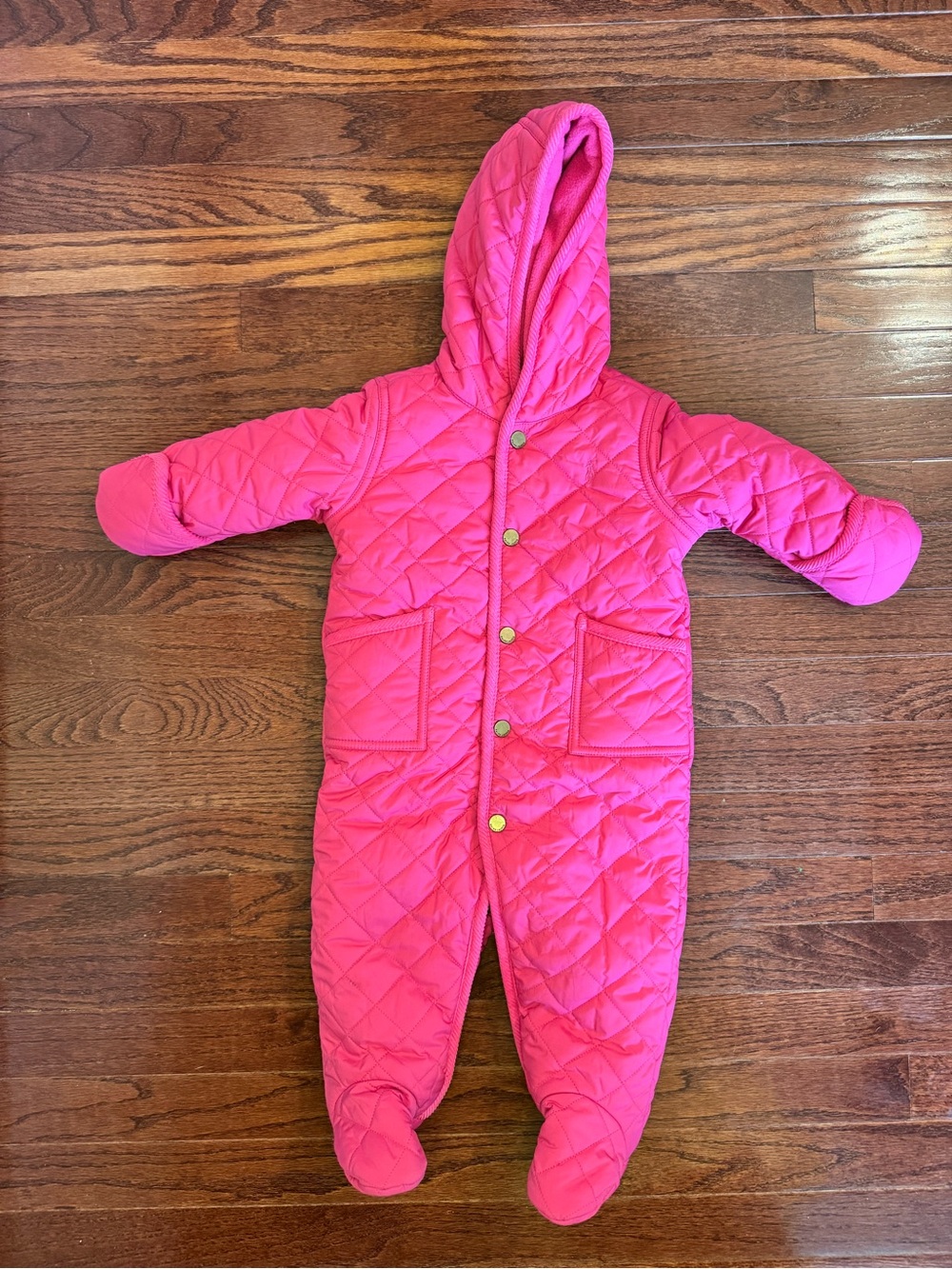 Ralph Lauren Hot Pink Quilted Hooded Footie One-Piece
